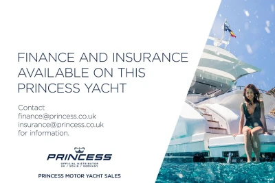 Finance and insurance options for 2023 Princess S72 yacht, contact details included.