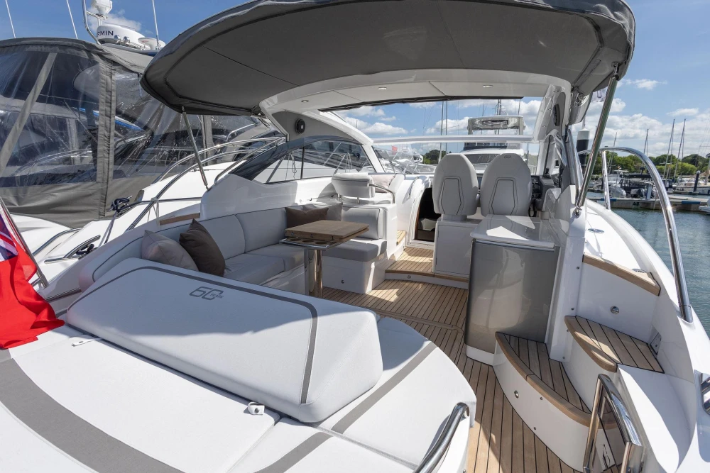 Luxurious 2026 Princess V40 yacht with spacious deck and modern seating.