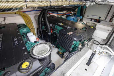 Engine room of a 2018 Princess V40 yacht featuring Volvo Penta D6-330 engines.