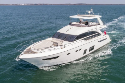 Luxury yacht on the sea with spacious deck and modern design.
