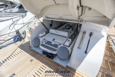2019 Princess S60 yacht with Williams Sportjet tender in storage compartment.