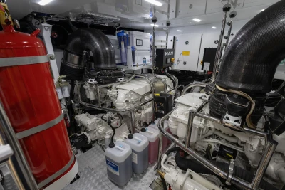 Engine room of 2026 Princess X80 yacht with advanced machinery and equipment.